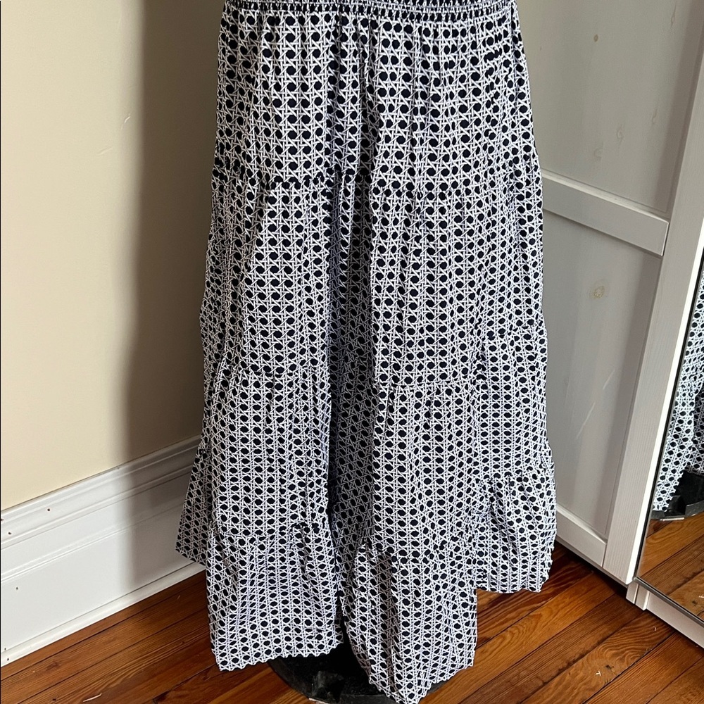 Chico’s Poplin Basket Weave Maxi Dress Smocked Tassel Blue White Chicos Size 3 - Picture 6 of 13